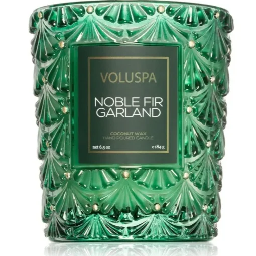 Voluspa Boxed Textured Glass Candle Noble Fir Garland 184g Fashion