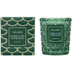 Voluspa Boxed Textured Glass Candle Noble Fir Garland 184g Fashion