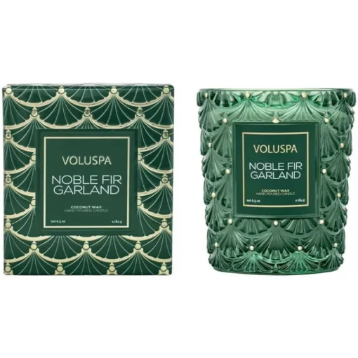 Voluspa Boxed Textured Glass Candle Noble Fir Garland 184g Fashion
