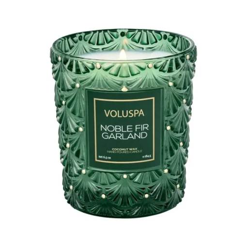 Voluspa Boxed Textured Glass Candle Noble Fir Garland 184g Fashion