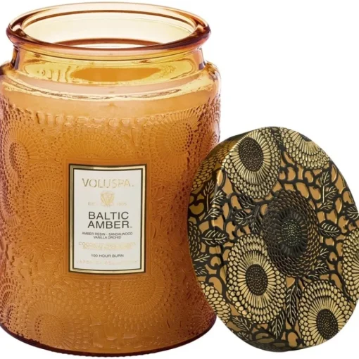 Voluspa Large Embossed Glass Jar Baltic Amber 510g Best