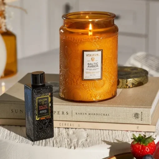 Voluspa Large Embossed Glass Jar Baltic Amber 510g Best