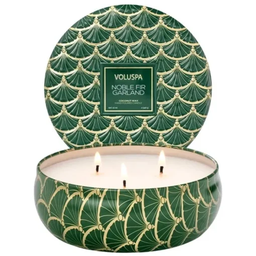 Voluspa 3-Wick Candle Decorative Tin Noble Fir Garland 340g Discount