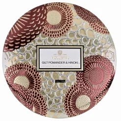 Voluspa 3-Wick Candle Decorative Tin Gilt Pomander & Hinoki 340g Discount
