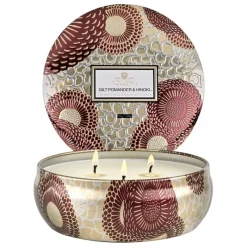 Voluspa 3-Wick Candle Decorative Tin Gilt Pomander & Hinoki 340g Discount