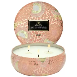 Voluspa 3-Wick Candle Decorative Tin Kalahari Watermelon 340g New
