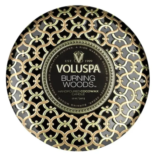 Voluspa 3-Wick Candle Decorative Tin Burning Woods 340g Online