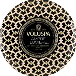 Voluspa 3-Wick Candle Decorative Tin Ambre Lumiere 340g Fashion
