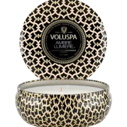 Voluspa 3-Wick Candle Decorative Tin Ambre Lumiere 340g Fashion