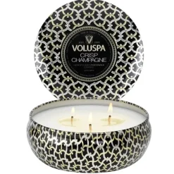 Voluspa 3-Wick Candle Decorative Tin Crisp Champagne 340g Hot