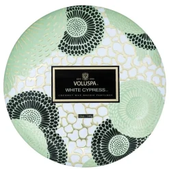 Voluspa 3-Wick Decorative Tin Candle White Cypress 340g Outlet